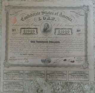Civil War Confederate Csa $500 7 Bond Loan 1863 W/ 5 Coupons Stonewall Jackson