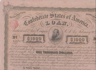 CIVIL WAR CONFEDERATE CSA $500 7 BOND LOAN 1863 w/ 5 COUPONS STONEWALL JACKSON 2