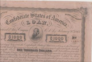 CIVIL WAR CONFEDERATE CSA $500 7 BOND LOAN 1863 w/ 5 COUPONS STONEWALL JACKSON 3