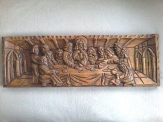 Large Vintage Carved Wood Last Supper Priests Altar Church Wall Plaque