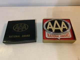 Vintage Aaa National Award Enamel License Plate Topper Badge W/ Box