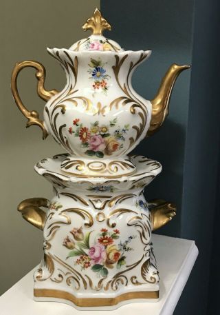Antique French Porcelain Artist Signed Hand Painted Veilleuse Tisaniere Tea pot 2