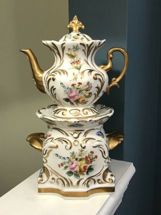 Antique French Porcelain Artist Signed Hand Painted Veilleuse Tisaniere Tea pot 3