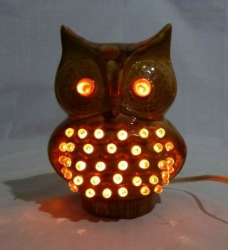 Vtg 1978 Ceramic Owl Night Light Table Tv Lamp Brown Orange 6.  5 "