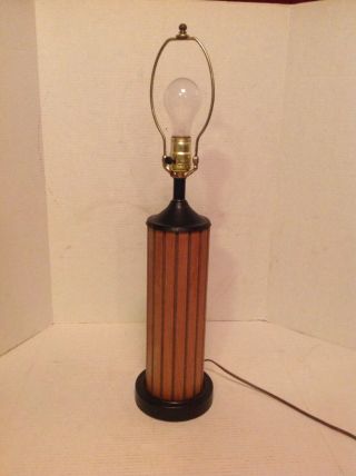 Vtg Mid Century Danish Modern Wood Slat Table Lamp Light Hans Wegner ? Teak ?