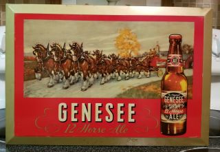 Antique Vintage Genesee 12 Horse Ale Metal Beer Advertising Sign
