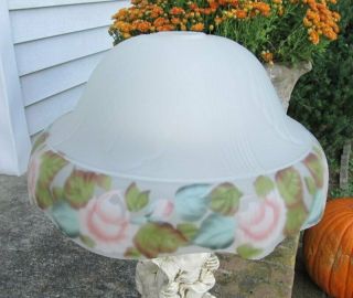 Vintage Reverse Painted Roses Art Deco Handel Pairpoint Style Glass Lamp Shade