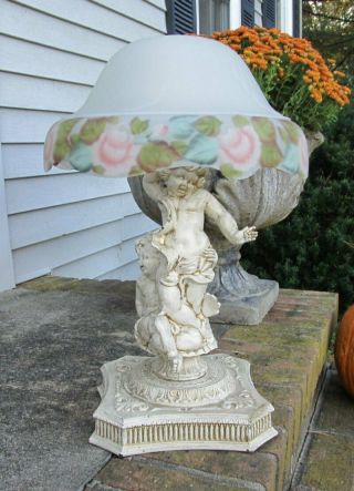 Vintage Reverse Painted Roses Art Deco Handel Pairpoint Style Glass Lamp Shade 2