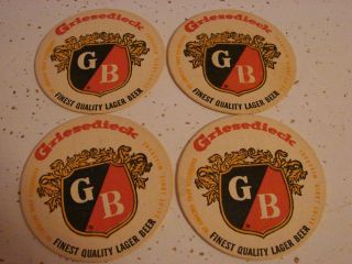 Four 1950s Missouri Griesedieck Bros.  Gb Lager Beer 3½ Inch Coaster