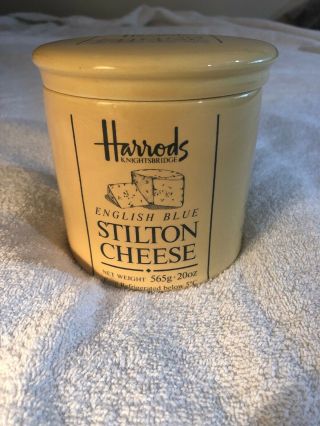 Harrods Knightsbridge English Blue Stilton Cheese Lid Ceramic Jar Crock London