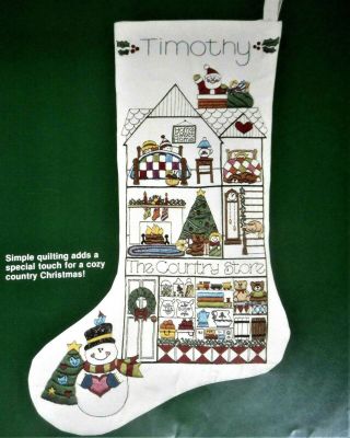 Country Store Dollhouse Christmas Dimensions Crewel Vtg Stocking Embroidery Kit