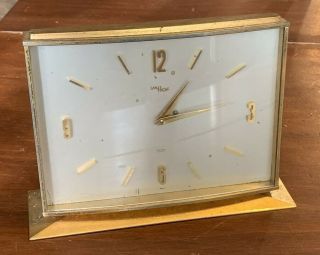 Vintage Imhof Brass And Glass 8 Day Desk Clock For Beyer,  Zurich Switzerland