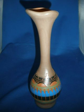 Native American Indian Navajo Hand Crafted Bud Vase.  Signed By The Artist Bert
