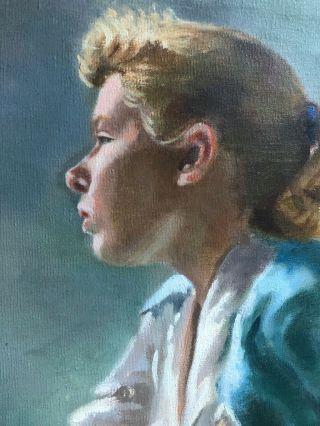 Mid Century Vintage Oil Painting Portrait Impressionist School Girl