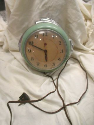 Vintage Warren Telechron Green Art Deco Clock Great
