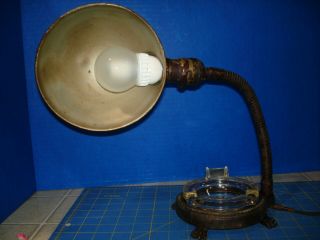 Vintage Goose Neck Cast Iron Desk Lamp Ashtray With Clear Glass Ashtray