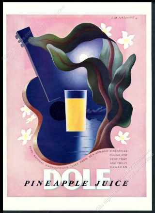 1938 A.  M.  Cassandre Full Moon Guitar Art Dole Pineapple Juice Vintage Print Ad