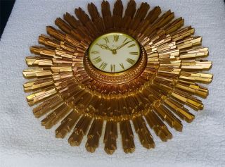 Vintage Mid Century Modern 1969 Syroco Large Gold Starburst Sunburst Wall Clock