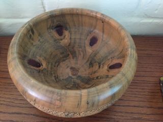 Round Carved Wood Bowl Norfolk Island Pine Artist Signed
