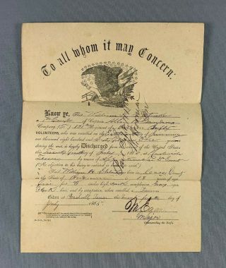 1865 Civil War Discharge Document 151 Regiment Indiana