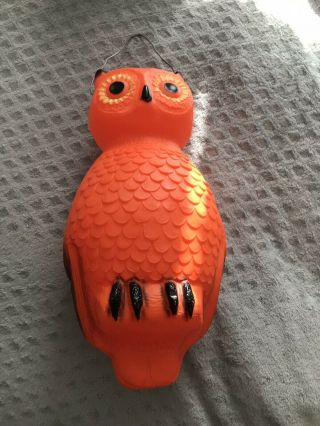 Vintage Plastic Blow Mold Halloween Owl Hanging Orange Black W/hook App 14”
