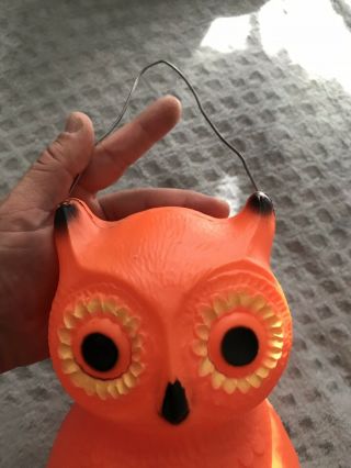 Vintage Plastic Blow Mold Halloween OWL Hanging Orange Black W/hook App 14” 2