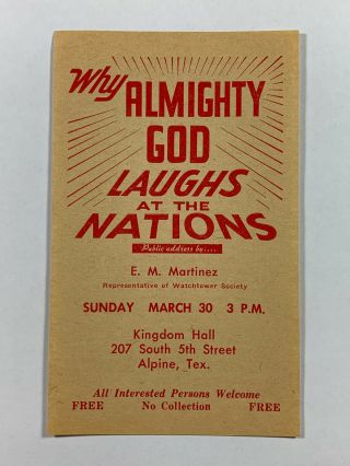 1969 Watchtower Handbill Special Public Talk Invitation Jehovah Texas