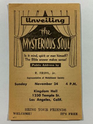 1957 Jehovahs Witnesses Watchtower Handbill Public Talk Invitation Usa