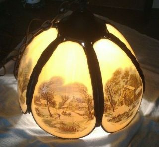 Currier And Ives Hanging Lamp Light Vintage In