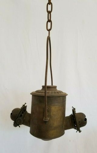 Antique Brass Double Hanging General Store Kerosene Oil Lamp By Angle Lamp Co.