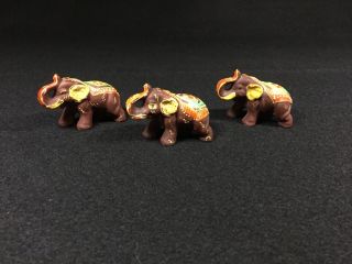 Vintage Hand Painted Mini Porcelain Elephant Figures From Japan - Set Of 3