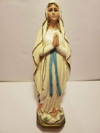 Vtg Columbia Statuary Italy Blessed Virgin Mother Mary Chalkware Statue 12 - 1/4 "