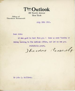 Theodore Roosevelt Signed Letter To Boxing Champ John L.  Sullivan