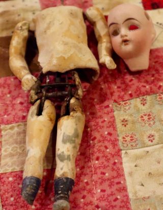 Antique 6 1/2 " German Bisque Simon Halbig Doll W/tiny Body