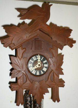 Old Rustic German Black Forest Traditional Hand Carved Cuckoo Clock