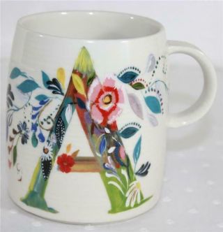 Anthropology Starla M Halfmann Monogram Letter A Floral On White Mug Cup