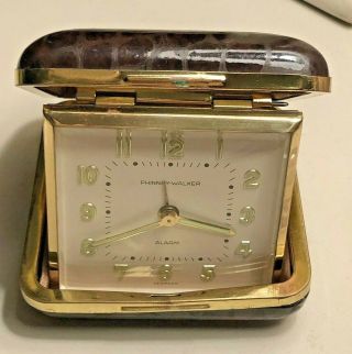 Vintage Phinney - Walker Travel Alarm Clock Glow - In - Dark Dial Germany