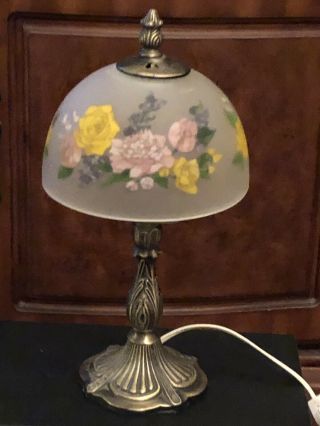 Boudoir Reverse Painted Rose Boudoir Lamp Light Table Desk Antique Bronze Base