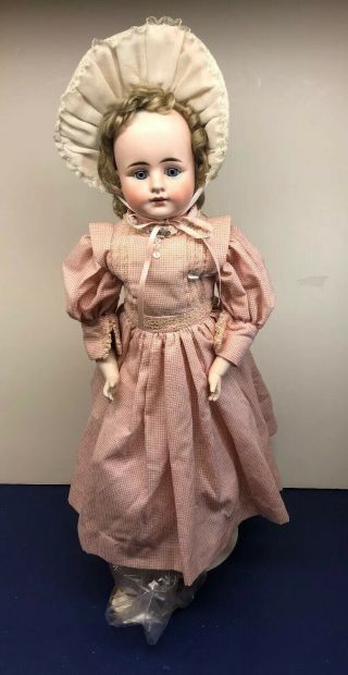 24” Antique Germany Bisque Doll Kid Body Blonde Mohair Wig Unbranded M