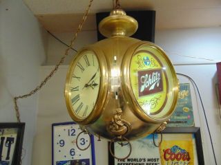 Vintage 1970 ' s Schlitz Beer Hanging Revolving Lighted Clock Rare 2