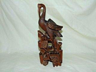 Good Detail Antique Vintage Chinese Japanese Carved Wood Figure Stork Crane Bird