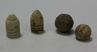 Antique Set Of 4 American Civil War Musket Balls & 3 - Ring Bullets Lynchburg,  Va