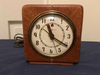 Vintage Ge,  General Electric Alarm Clock 7h140 " Red Eye " Wood Case 50 