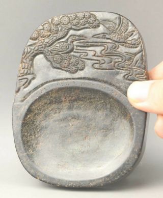 Chinese Old Natural Jade Hand - Carved Statue Bird And Flower Inkstone 4.  1 Inch