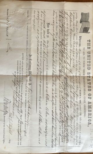 1858 Land Grant Signed By President Buchanan - Sioux City,  Iowa For War Of 1812