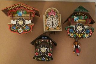 German Made Miniature Cuckoo Clocks Total Of 4 Only