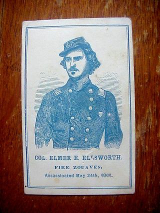 Civil War Soldier Col Elmer E.  Ellsworth Fire Zouaves Assinated 1861 Antique Cdv