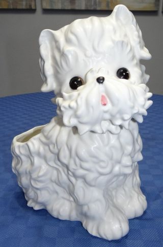 Vtg 1964 Inarco E - 1279 White Dog Puppy Shih Tzu Planter Figurine Japan Porcelain