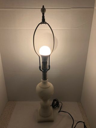 Vintage Hand Carved Alabaster White,  Gray,  Italian Marble Table Lamp 24.  5”