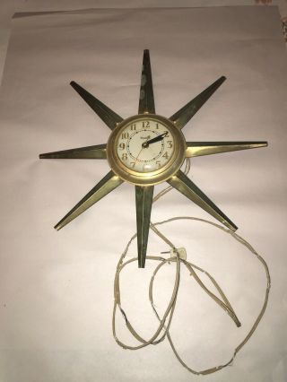 Vintage Mid Century Retro United Sunburst Starburst Gold Wall Clock
